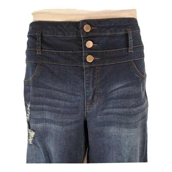 Refuge Women's Skinny 3-Tier High-Rise Ibiza Distressed Jeans Size 16 Dark Wash - Picture 3 of 13